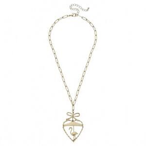 NEW CANVAS STYLE women's flamingo and bamboo heart pendant necklace in gold